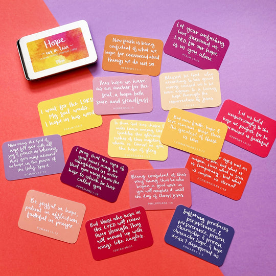 Hope in a Tin - 15 Hand-Lettered Scripture Cards