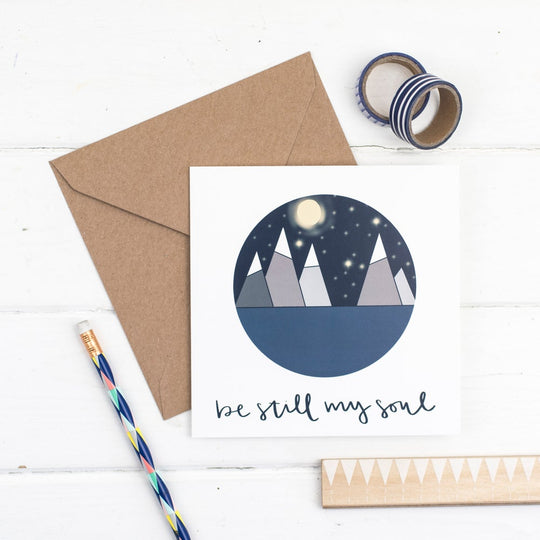 Be still my soul square greetings card - circular illustrated scene with  kraft envelope