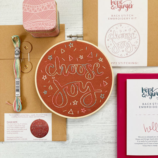 Choose Joy Pink and Unicorn thread embroidery kit