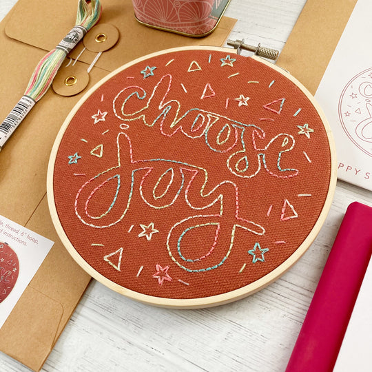 Close up of Pink and Unicorn thread embroidery kit