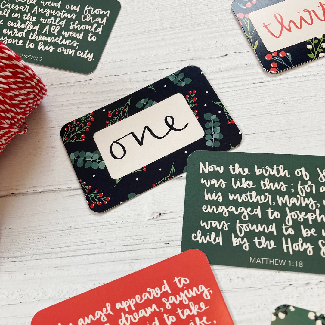 The Christmas Story in a tin - 24 Hand-Lettered Scripture Cards