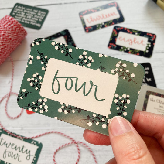 The Christmas Story in a tin - 24 Hand-Lettered Scripture Cards
