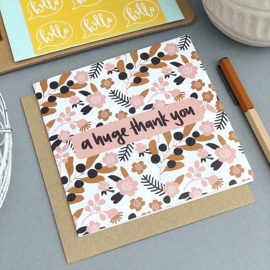 huge thank you square card - flatlay