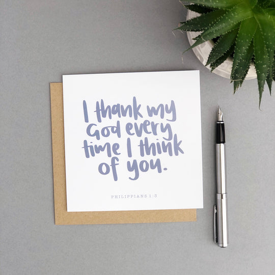 Christian birthday card with Phil 1:3 verse hand lettered