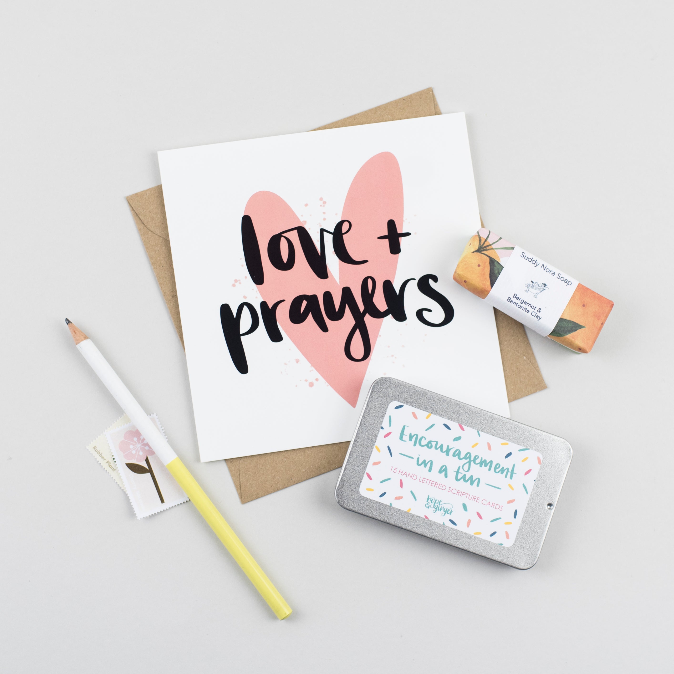 Tin of scripture cards and soap bar thinking of you box with square greeting card