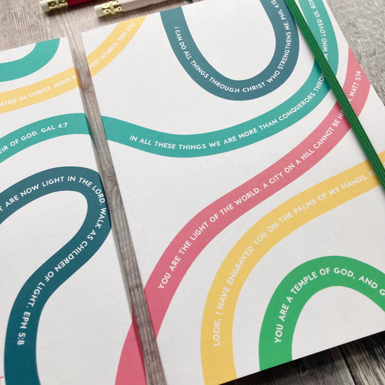 Colorful circular designs with text on a white background