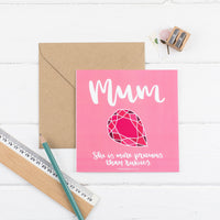 More precious than rubies card pink square card with hand drawn ruby illustration with kraft envelope