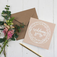 Contemporary mink coloured wedding joy hand lettered square greeting card - Song of Solomon 3:4 