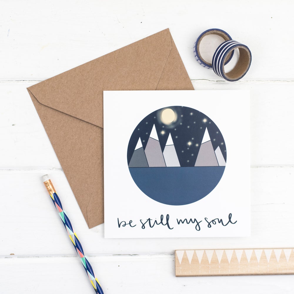 Be still my soul square greetings card - circular illustrated scene with  kraft envelope