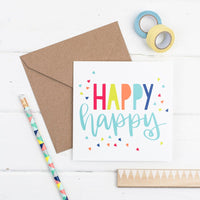 Happy happy square greetings card - primary colours with kraft envelope
