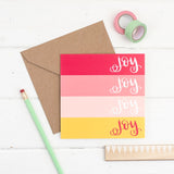 joy joy joy pink and yellow stripe square card with kraft envelope