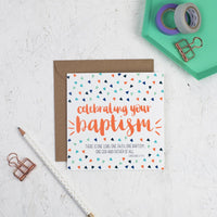 Celebrating your baptism square greetings card - primary colours with kraft envelope