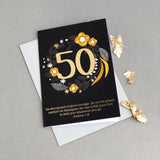 Christian 50th birthday card - gold foil Joshua 1:9 - flatlay