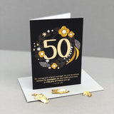 Christian 50th birthday card - gold foil Joshua 1:9 - card standing