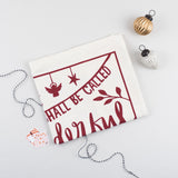 Natural, unbleached cotton festive tea towel screen-printed with the words of Isaiah 9:6