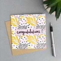 floral congratulations card - hand lettered - flatlay