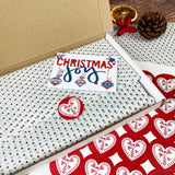 Red & green Scandinavian design festive red heart shaped sticker sealing polka dot tissue and Christmas joy gift tag