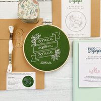 Grace Upon Grace Green and white Christian Embroidery Kit