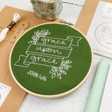Close up of grace upon grace embroidery kit
