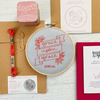 Grace Upon Grace grey and pink Christian Embroidery Kit