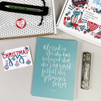 Blessed is she notebook, yes and amen pen, divine chocolate in polka dot tissue in a Scandinavian gift box with gift tag