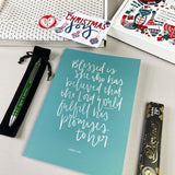 Blessed is she notebook, yes and amen pen, divine chocolate in polka dot tissue in a Scandinavian gift box with gift tag