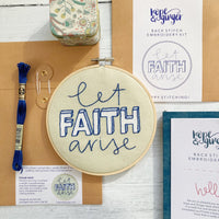 Let Faith Arise Sand and blue Christian embroidery kit