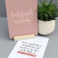 Christian print with the words Hallelujah Anyway - hand lettered and pink_2