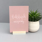 Christian print with the words Hallelujah Anyway - hand lettered and pink