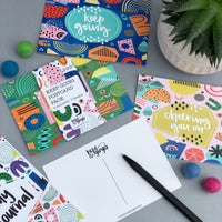 Encouraging postcard pack with 3 designs - keep going, cheering you on, you are amazing
