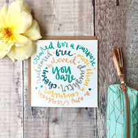 Identity in christ square greetings card - hand lettered circular design with kraft envelope
